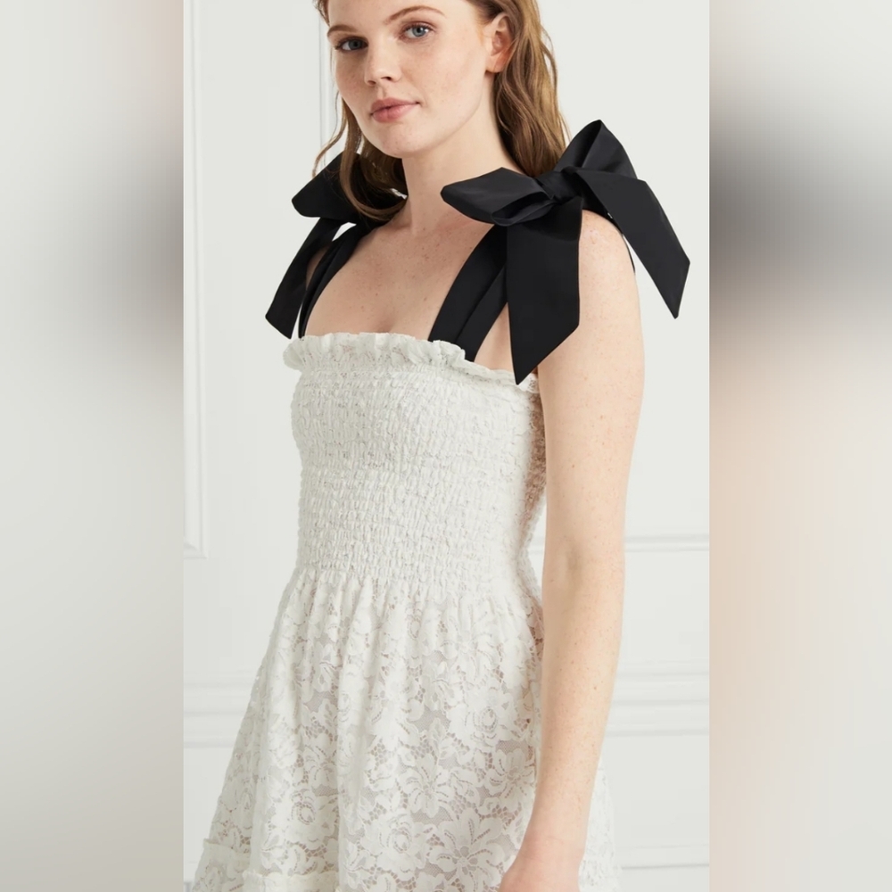 Hill House The Lace Ribbon Ellie Nap Dress White Lace with Black Ribbon Straps - Picture 3 of 9